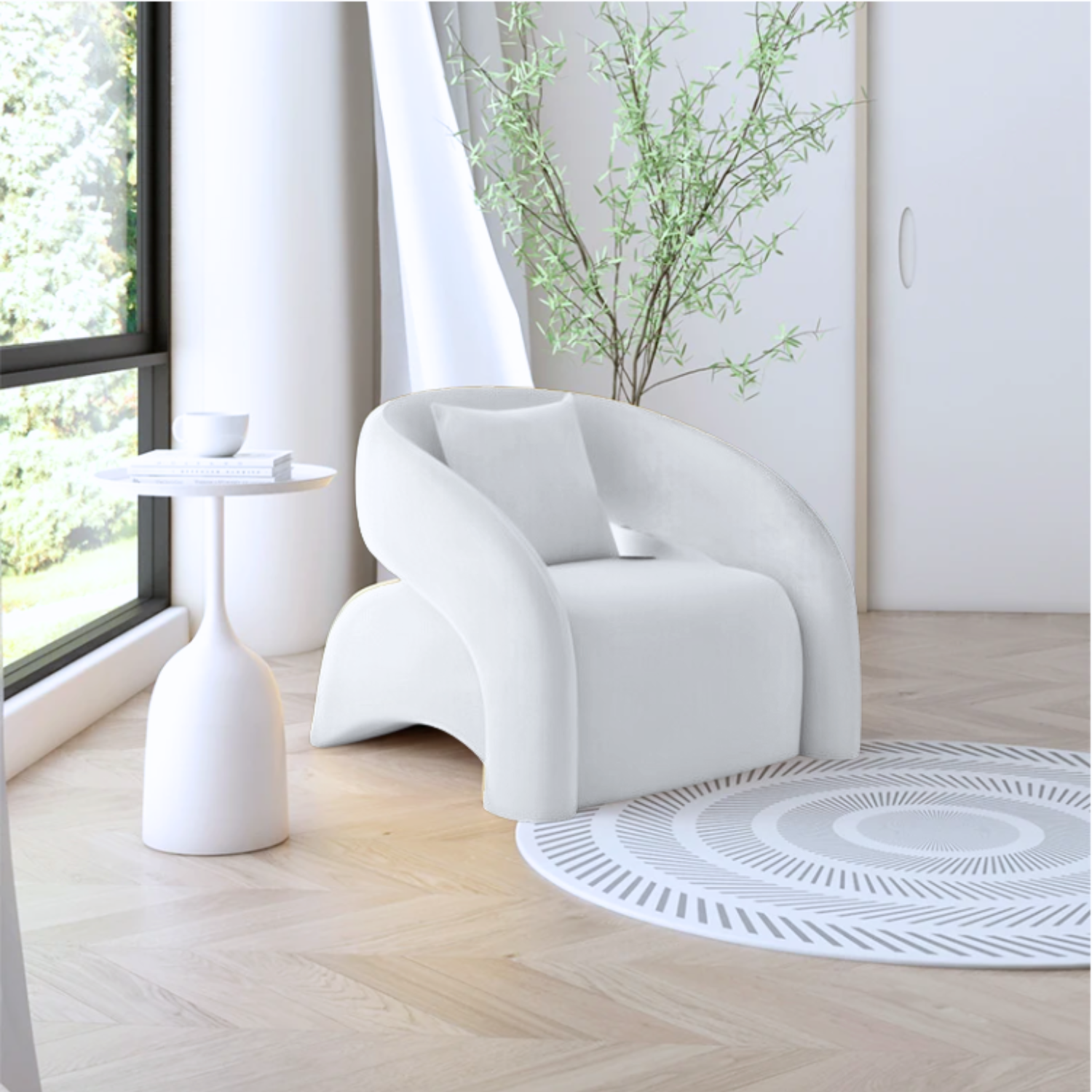 Poltrona Sitial Tipo Sillón Blanco Textura Moderno Tela