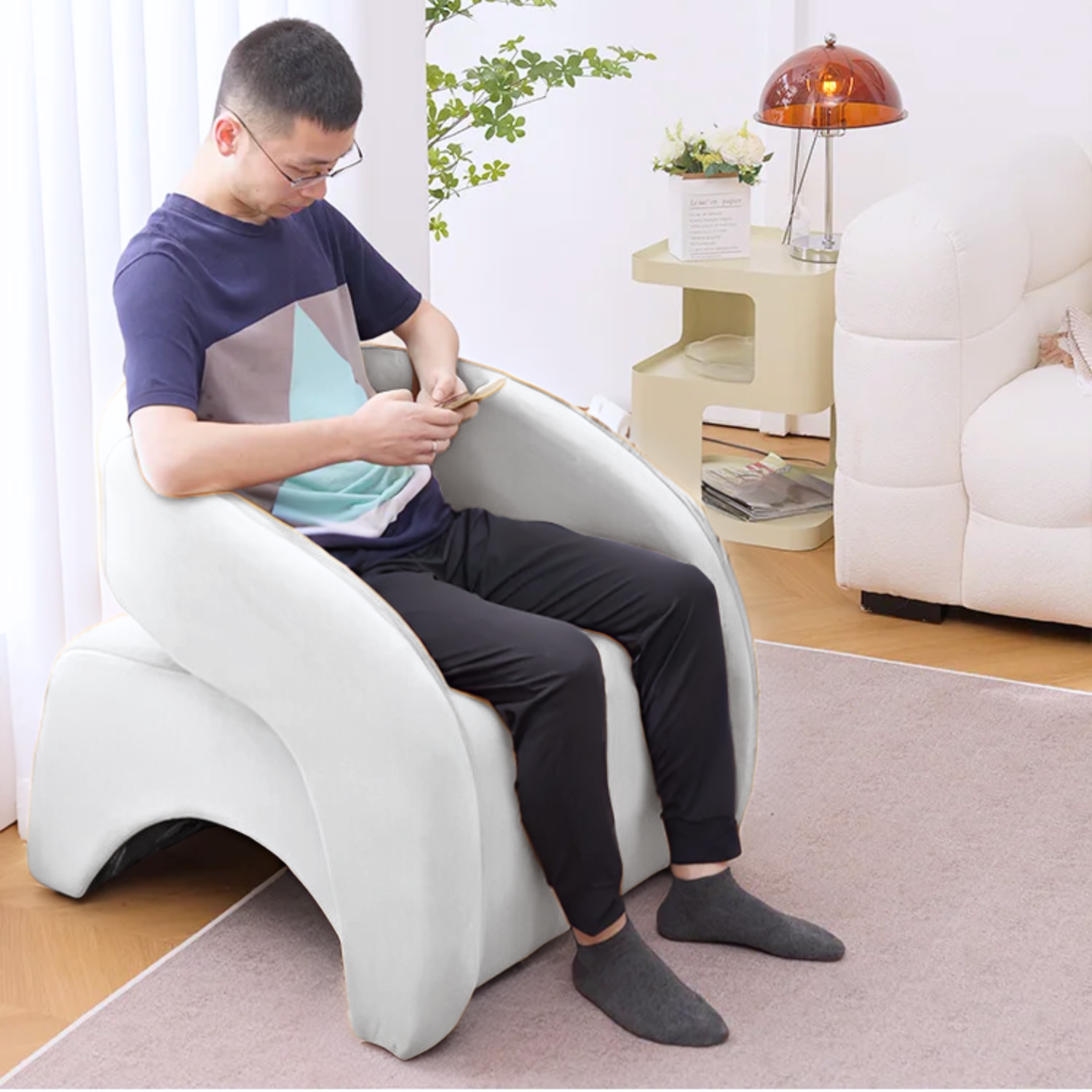 Poltrona Sitial Tipo Sillón Blanco Textura Moderno Tela