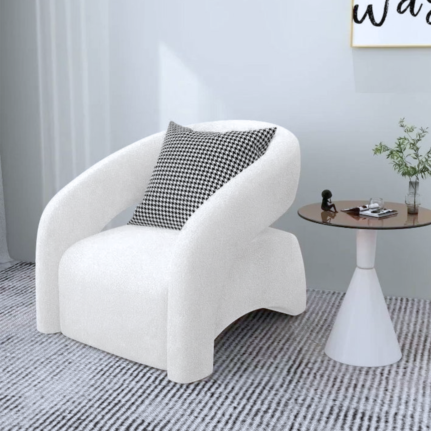 Poltrona Sitial Tipo Sillón Blanco Textura Moderno Tela