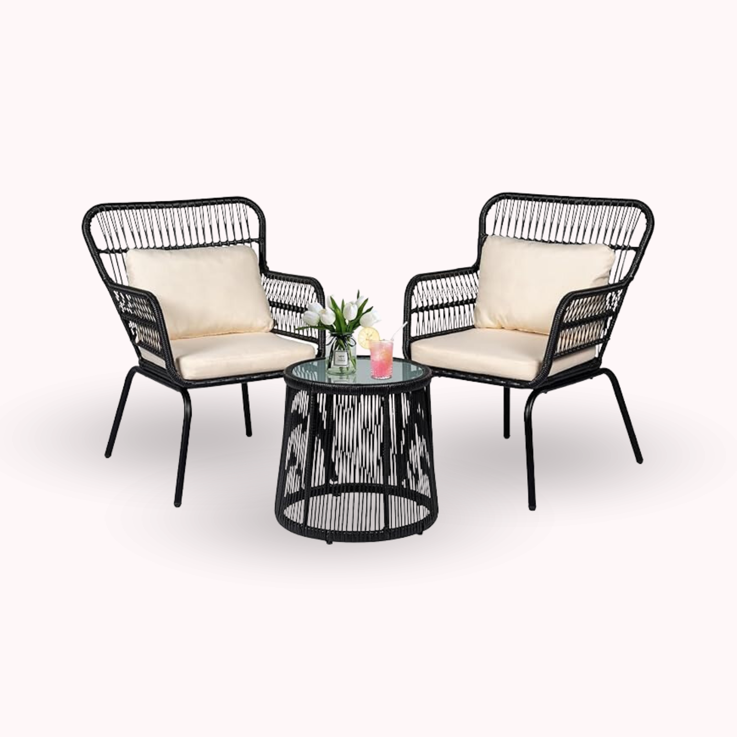 Set de Terraza Living Exterior Entrelazado Negro Sillas y Mesa