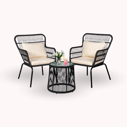 Set de Terraza Living Exterior Entrelazado Negro Sillas y Mesa