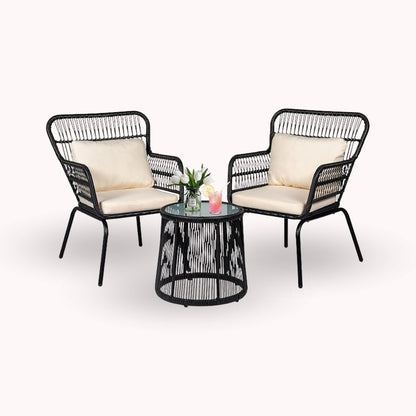 PREVENTA - Set de Terraza Living Exterior Entrelazado Negro Sillas y Mesa