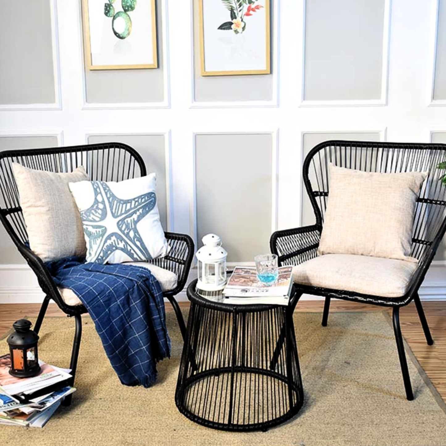 Set de Terraza Living Exterior Entrelazado Negro Sillas y Mesa