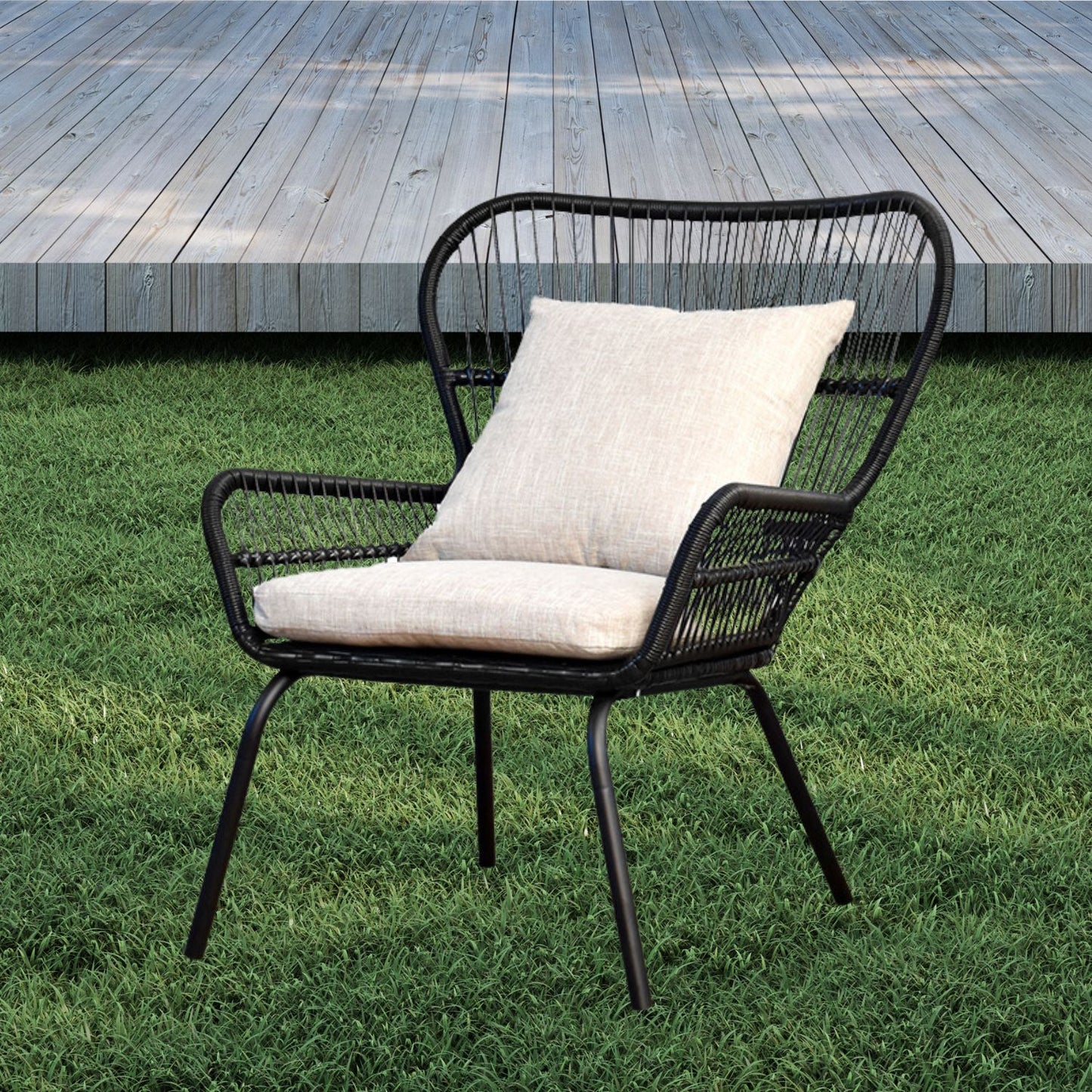 PREVENTA - Set de Terraza Living Exterior Entrelazado Negro Sillas y Mesa