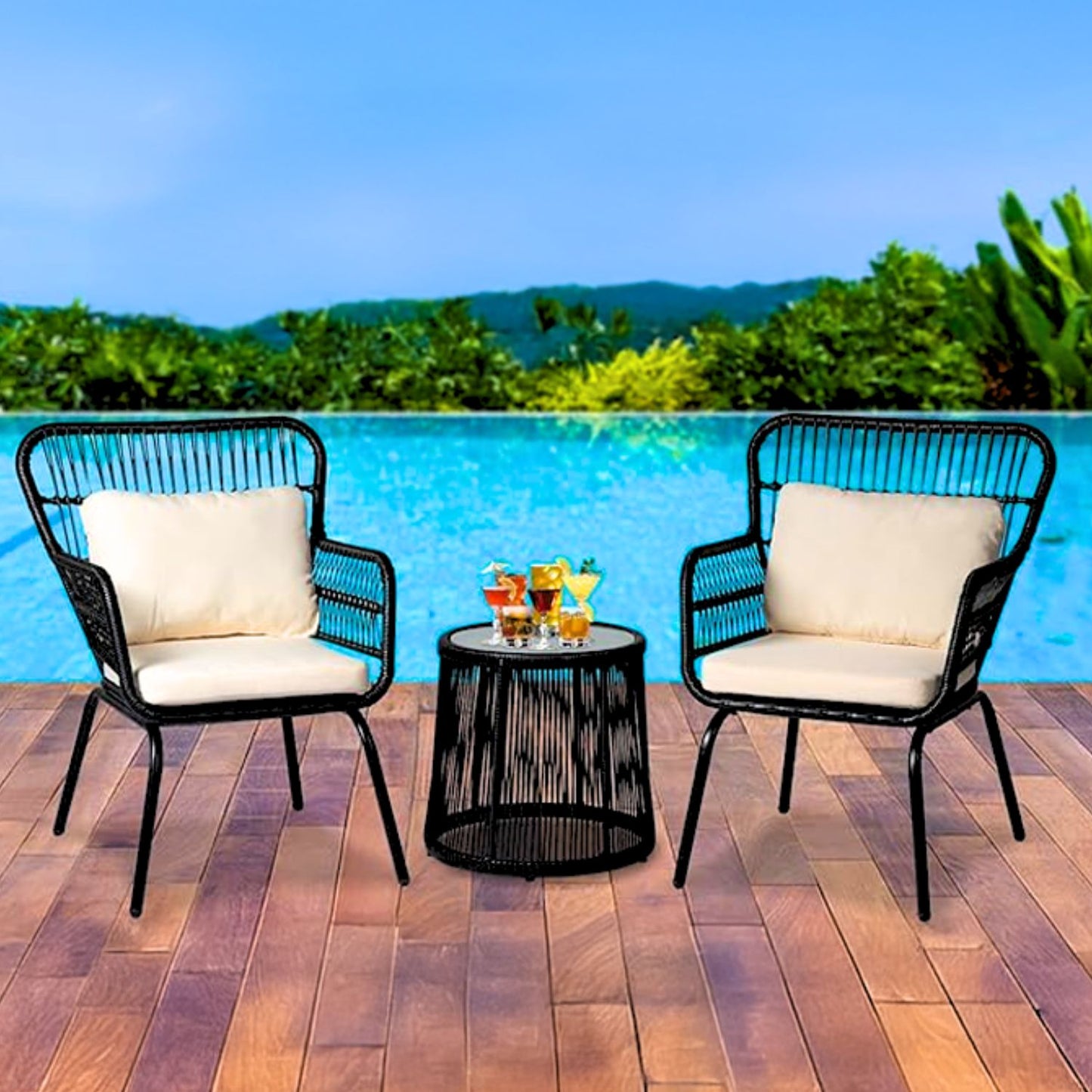 Set de Terraza Living Exterior Entrelazado Negro Sillas y Mesa