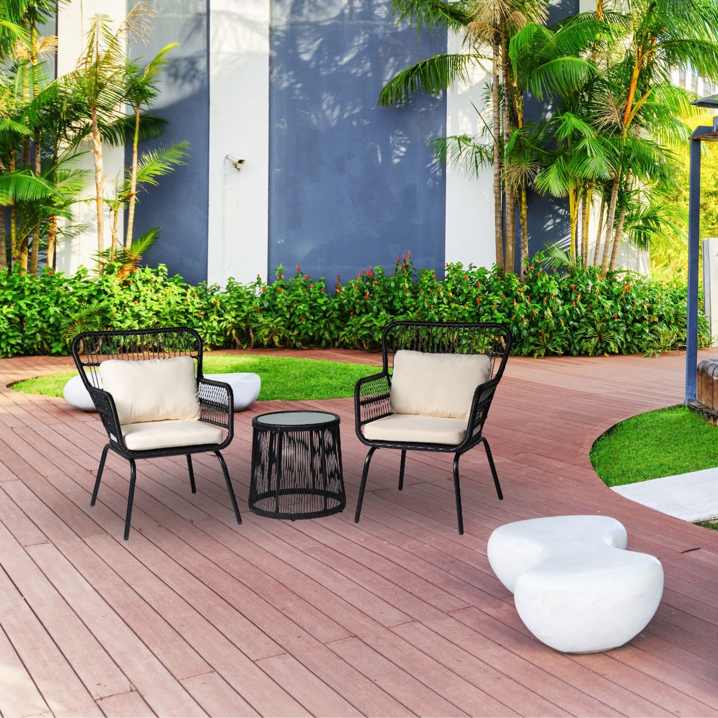 PREVENTA - Set de Terraza Living Exterior Entrelazado Negro Sillas y Mesa