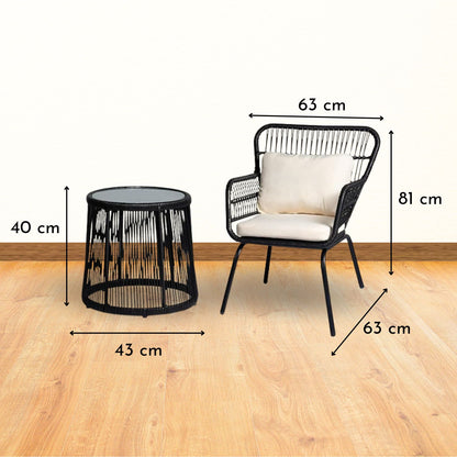 Set de Terraza Living Exterior Entrelazado Negro Sillas y Mesa