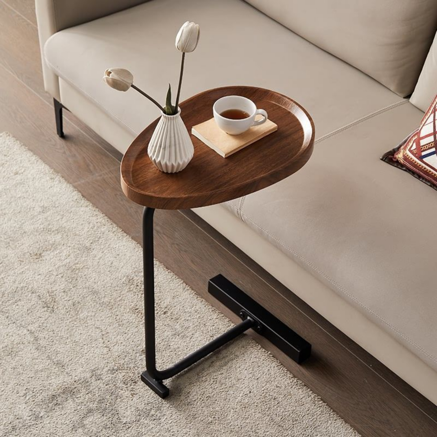 Mesa Madera Lateral con Pedestal Negro