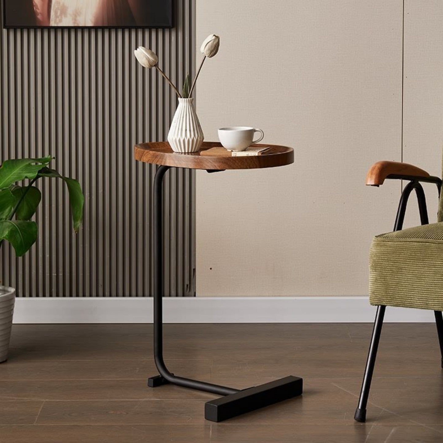 Mesa Madera Lateral con Pedestal Negro