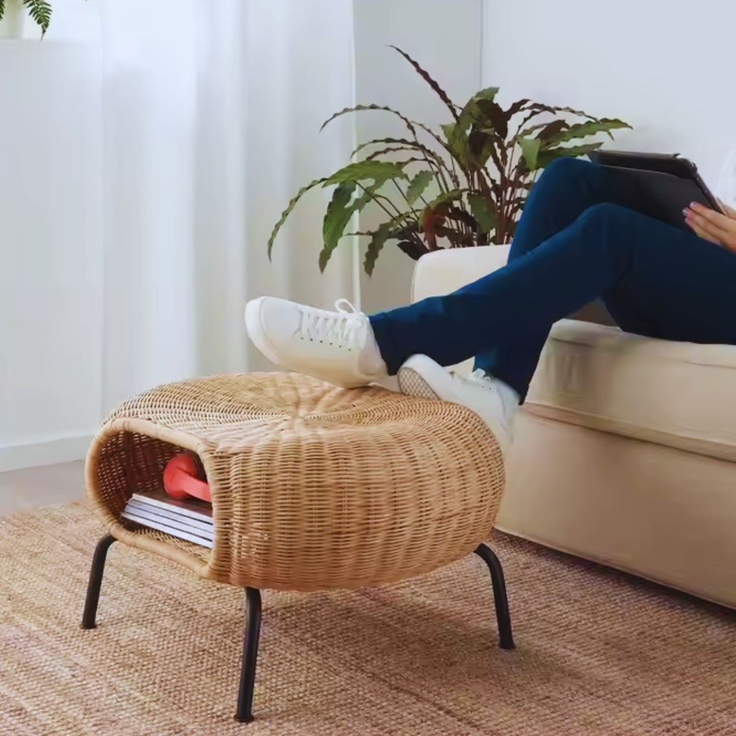 Mesa Otomana Apoyapiés Rattan Minimalista