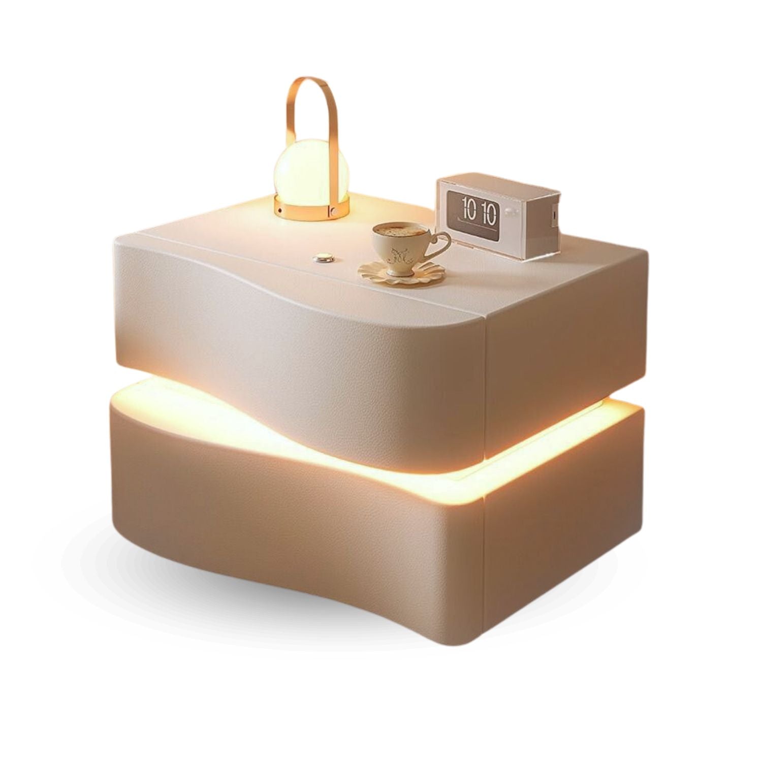 Velador Doble Cajón Con Luz Led Crema