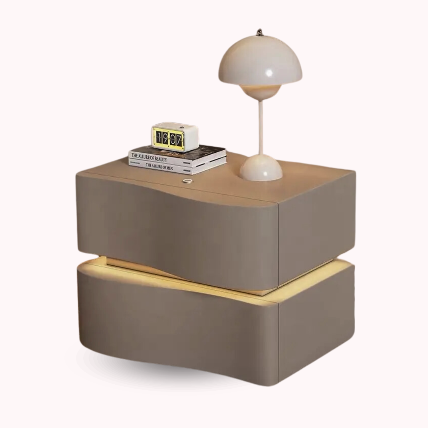 Velador Doble Cajón Con Luz Led Gris