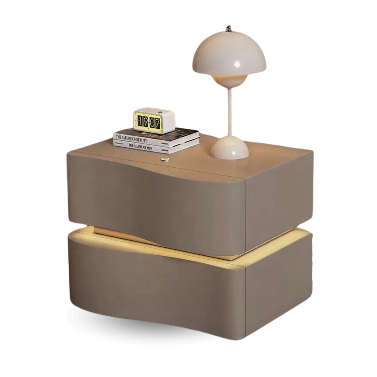 Velador Doble Cajón Con Luz Led Gris