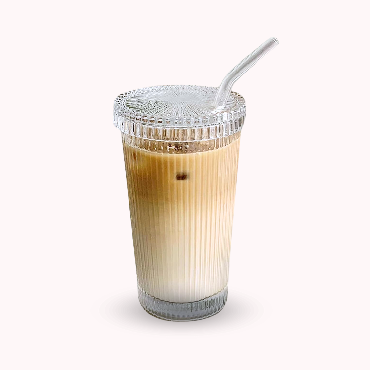 Vaso Vidrio con Bombilla y Tapa Líneas 380ml