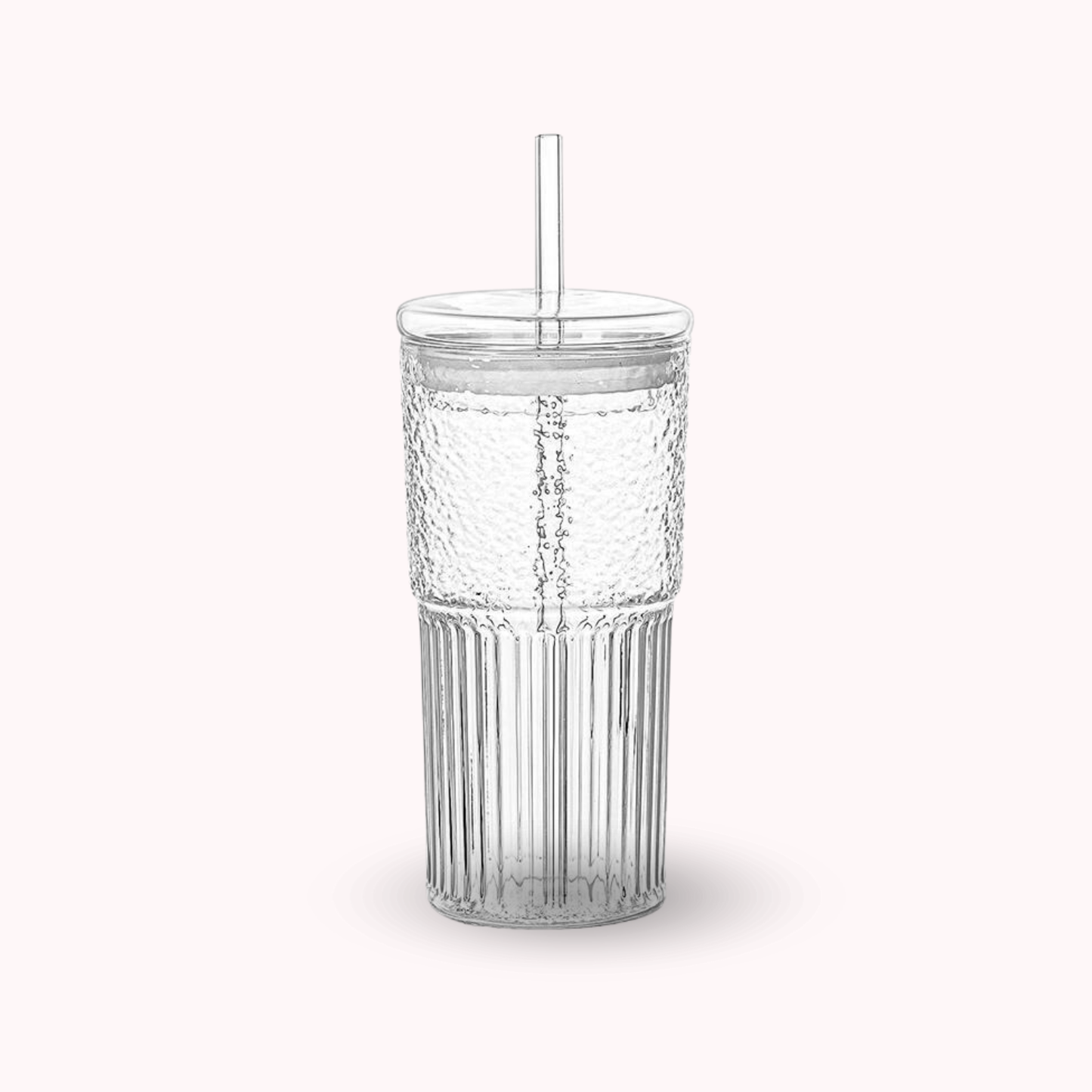 Vaso Vidrio con Bombilla y Tapa Perlado 500ml