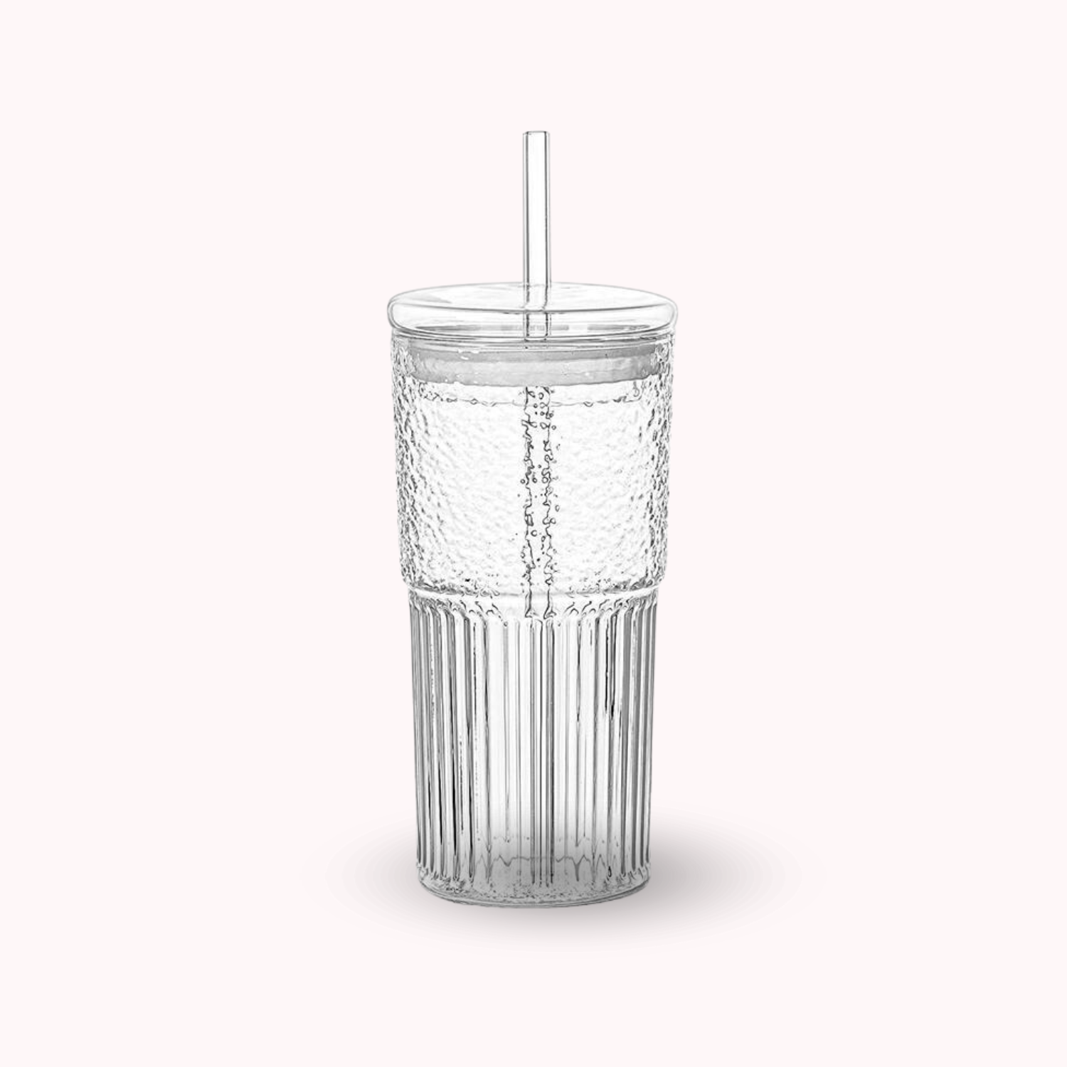 Vaso Vidrio con Bombilla y Tapa Perlado 500ml