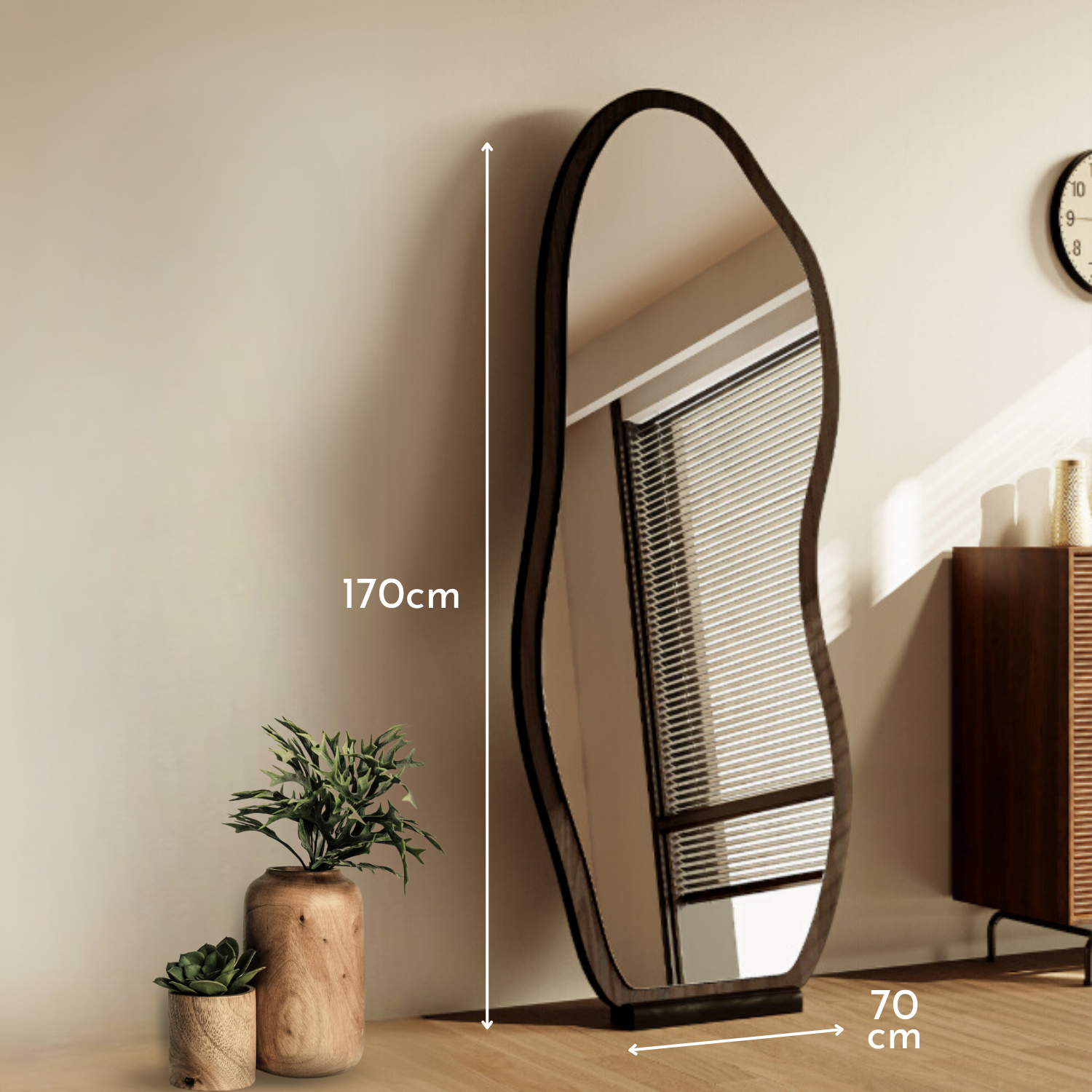 PREVENTA - Espejo Irregular Cuerpo Entero Ébano Negro 170x70cm