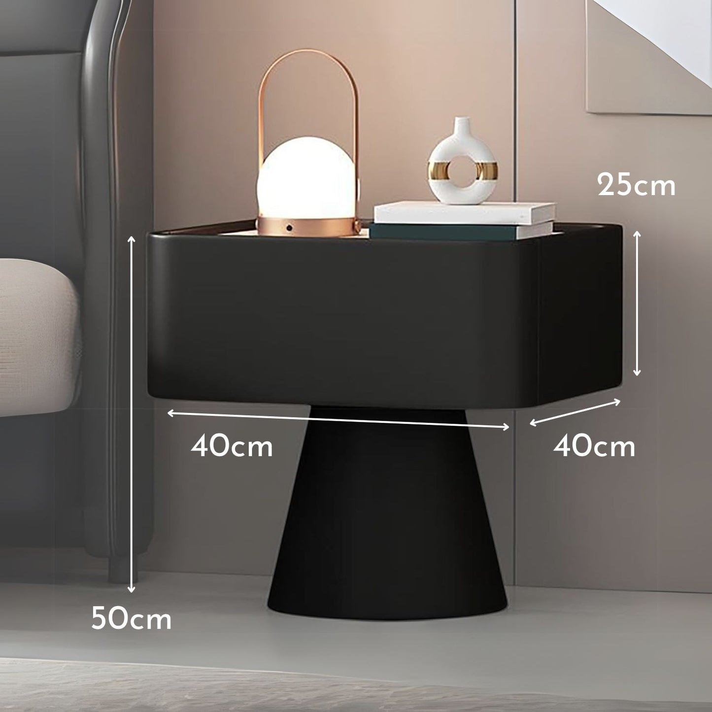 Velador Moderno Cajón Estilo Nórdico Negro