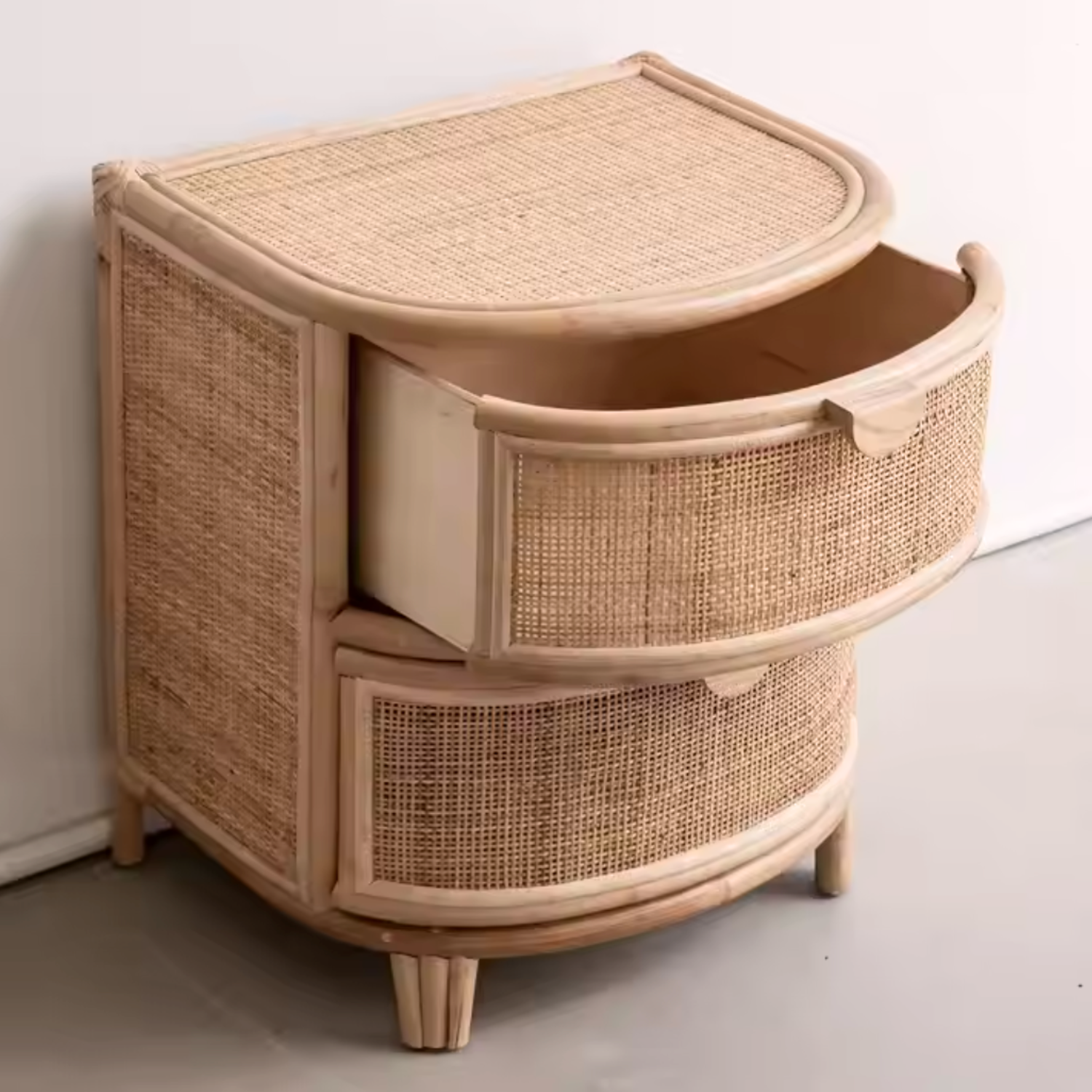 Velador Mesa de Noche Rattan Cajones Estilo Mimbre