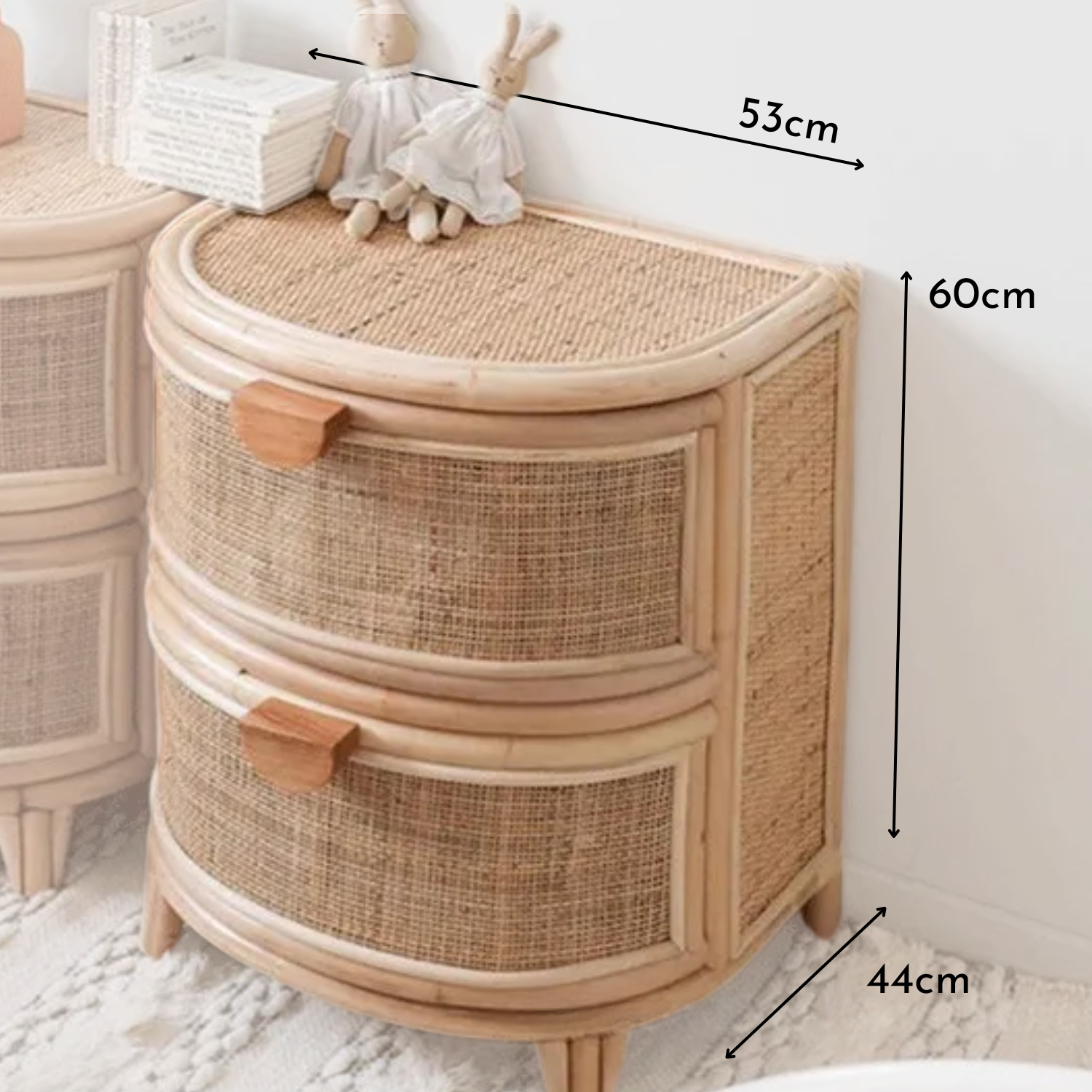 Velador Mesa de Noche Rattan Cajones Estilo Mimbre