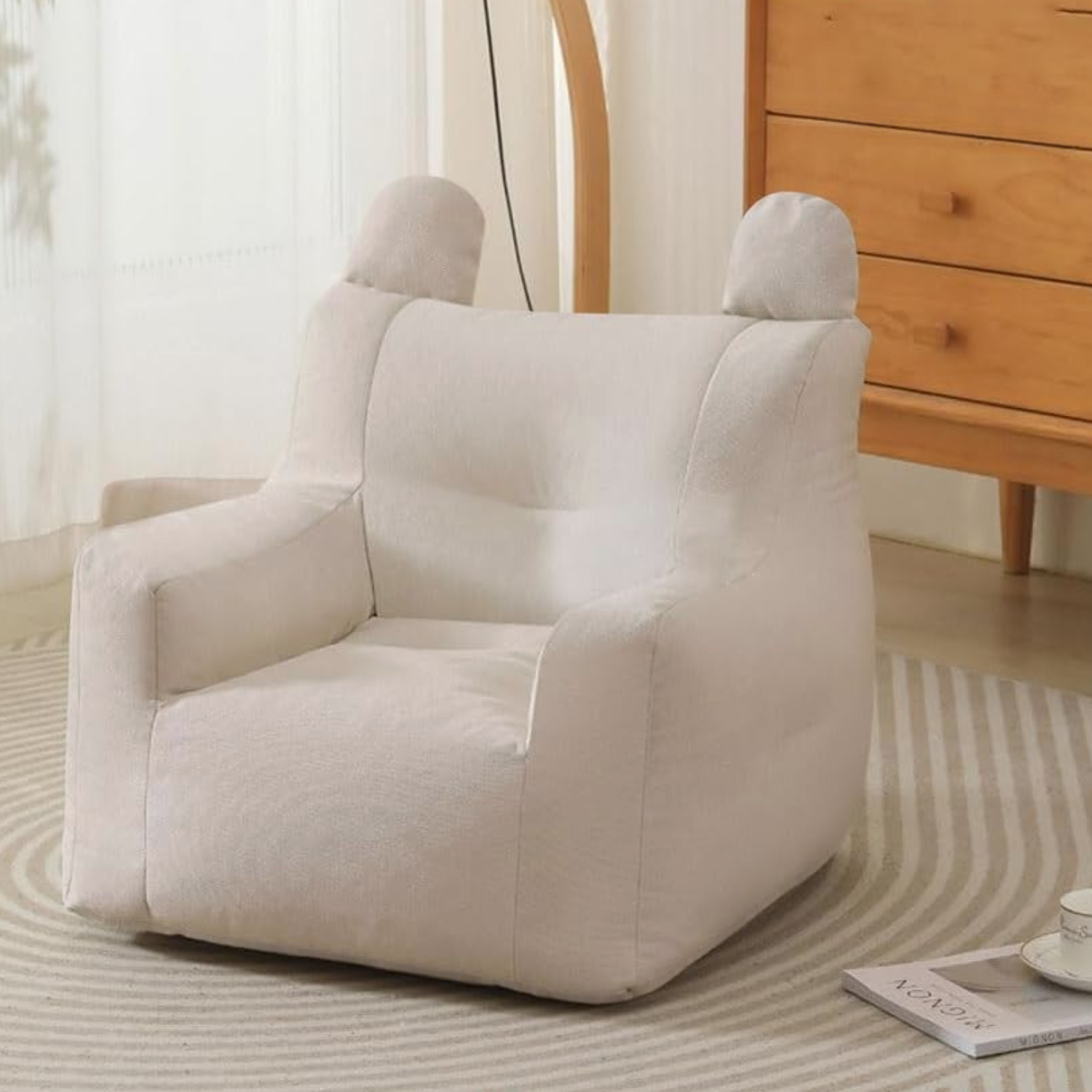 Sillón Para Niños Sofa Puff Infantil Tela Y Brazos Beige