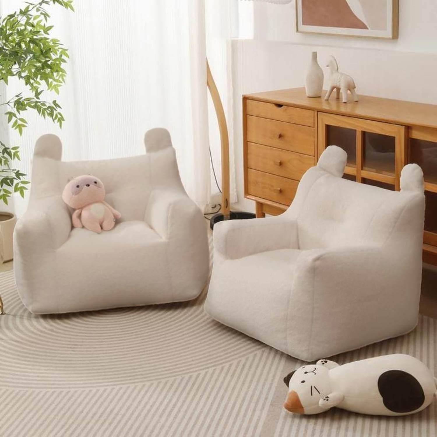 Sillón Para Niños Sofa Puff Infantil Tela Y Brazos Beige