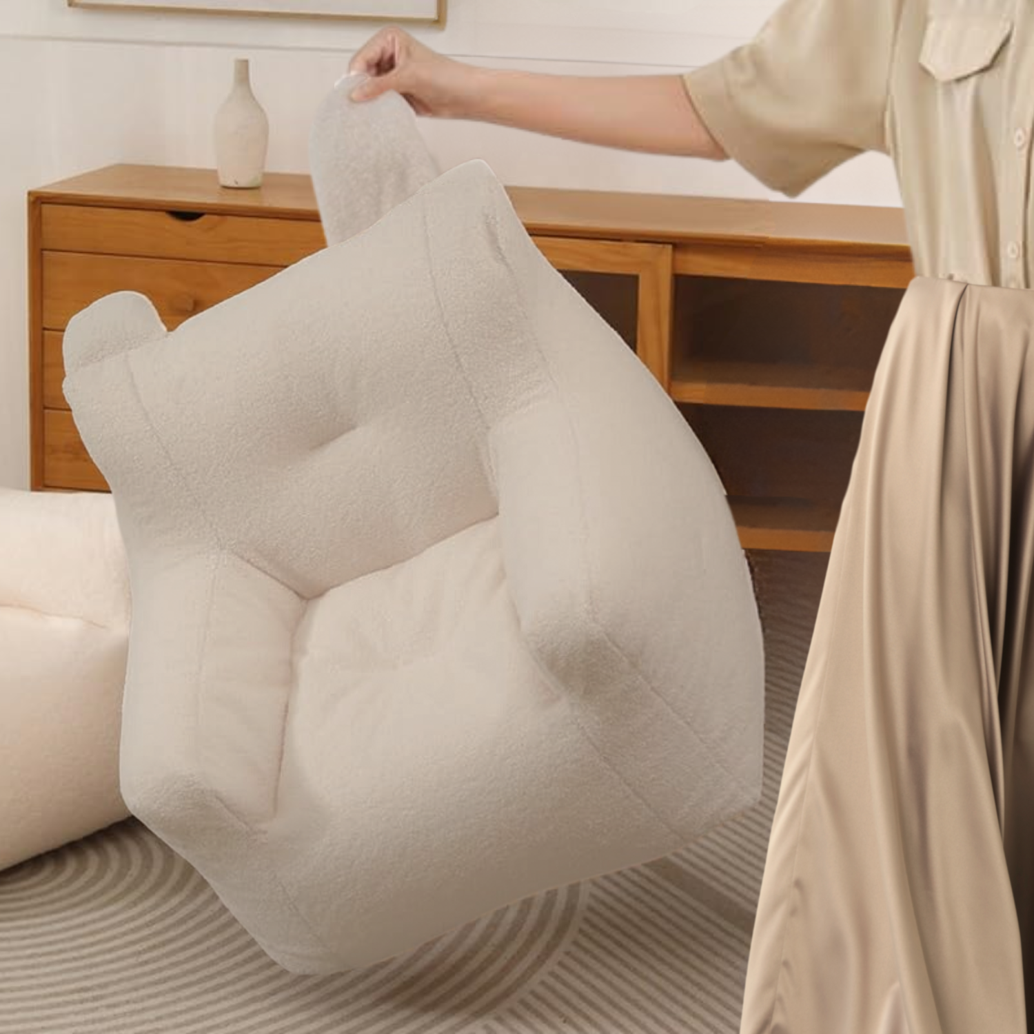 Sillón Para Niños Sofa Puff Infantil Tela Y Brazos Beige