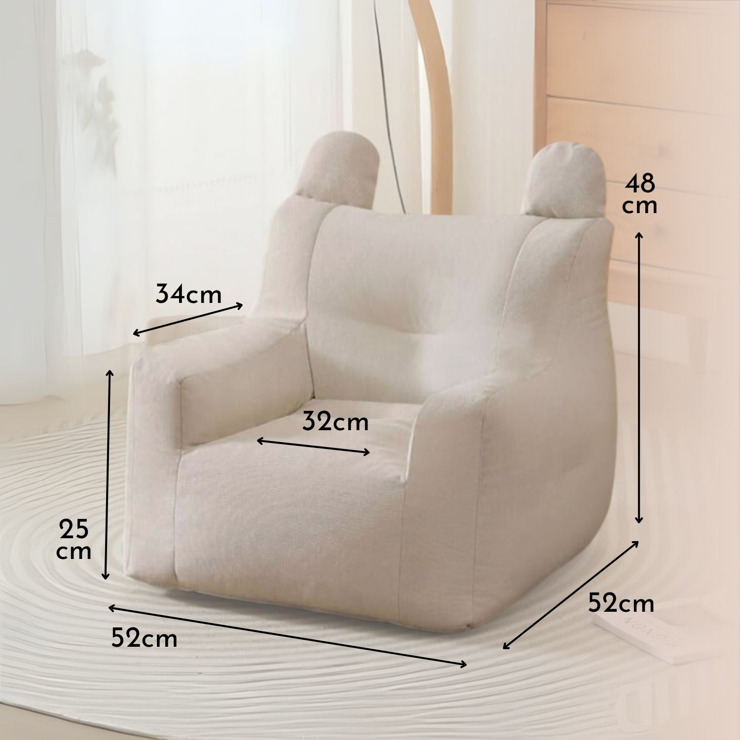 Sillón Para Niños Sofa Puff Infantil Tela Y Brazos Beige