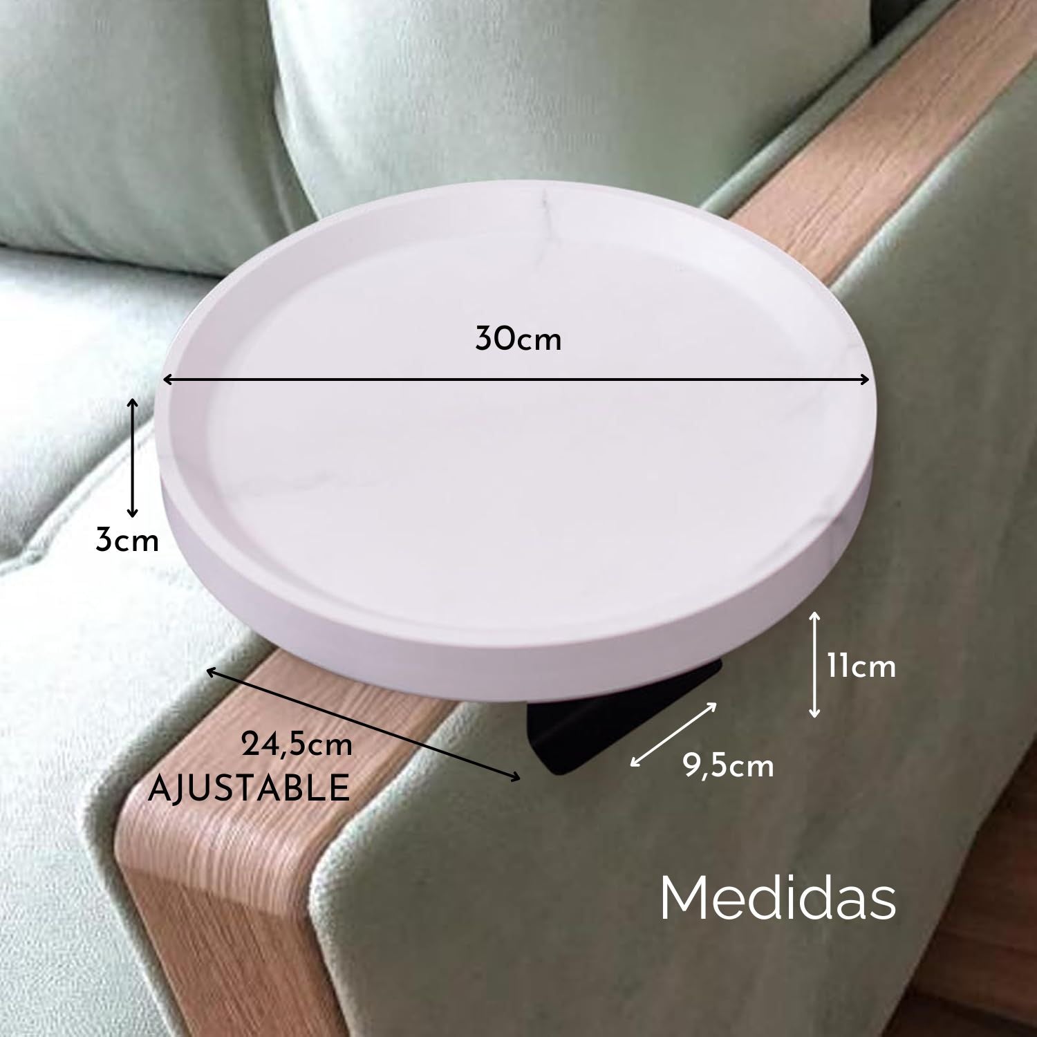 PREVENTA - Mesa Brazo de Sofá Estilo Blanco Mármol