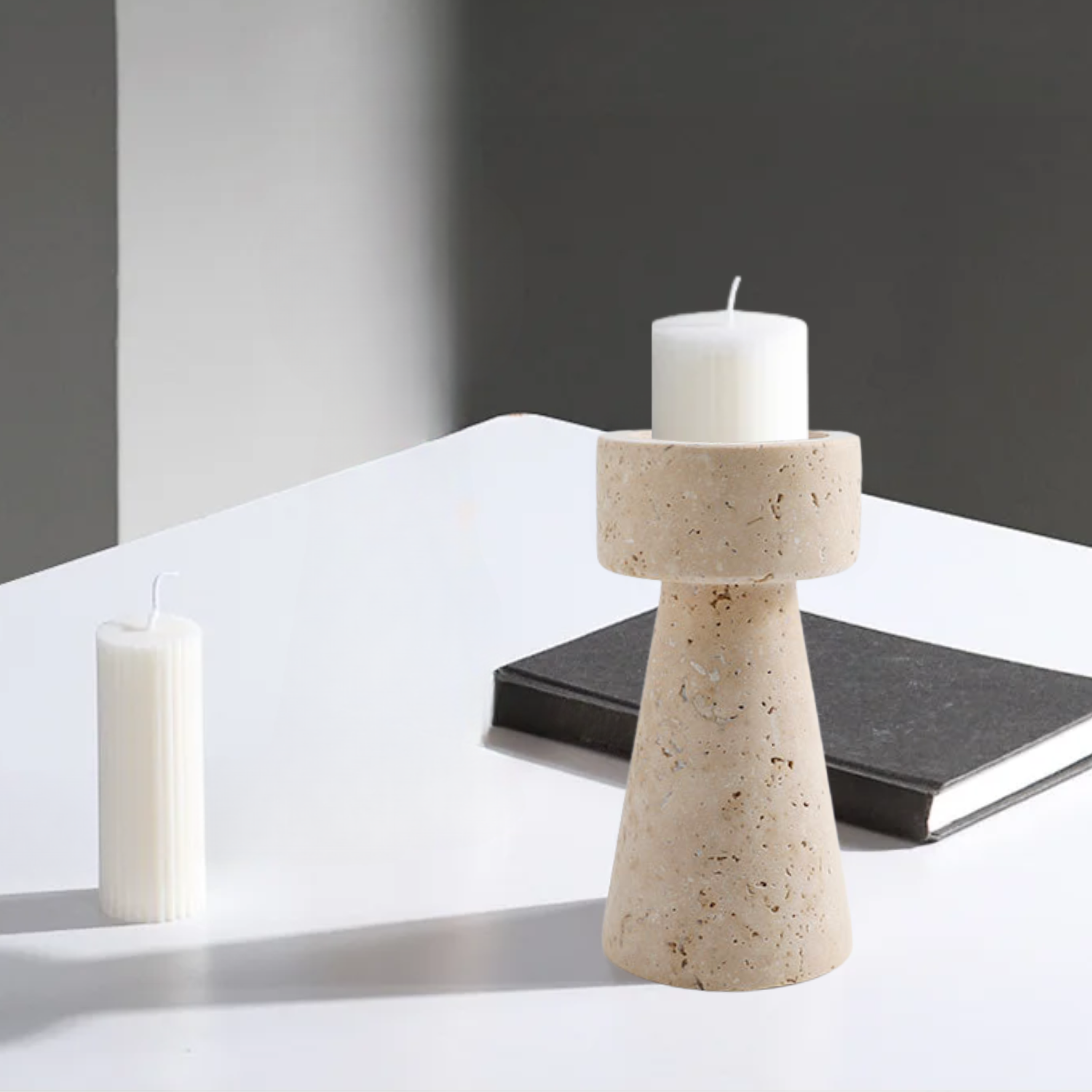 Candelabro Portavelas Mármol Travertino Torre Pequeño