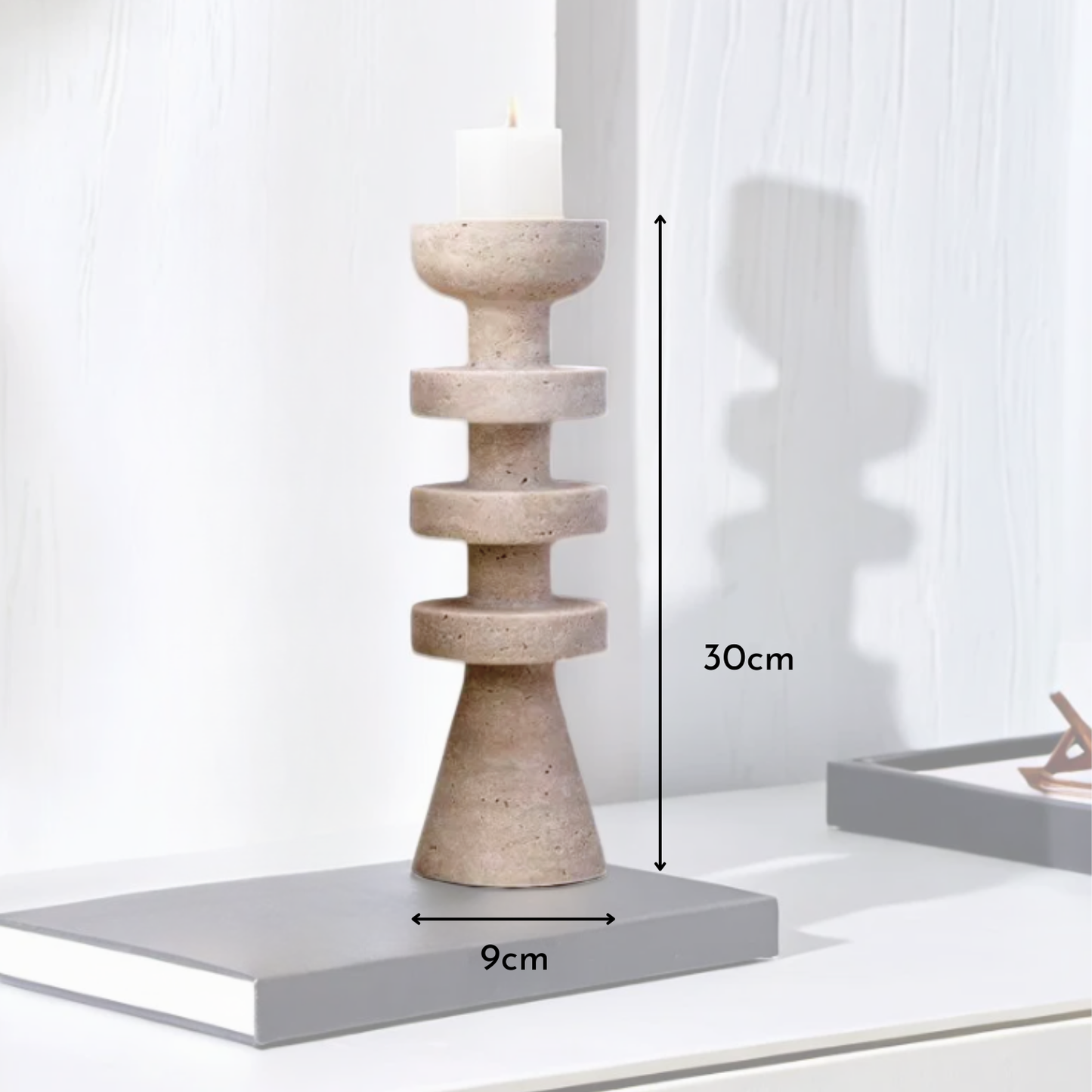 PREVENTA - Candelabro Torre Alfil Figura Decorativa Travertino Grande