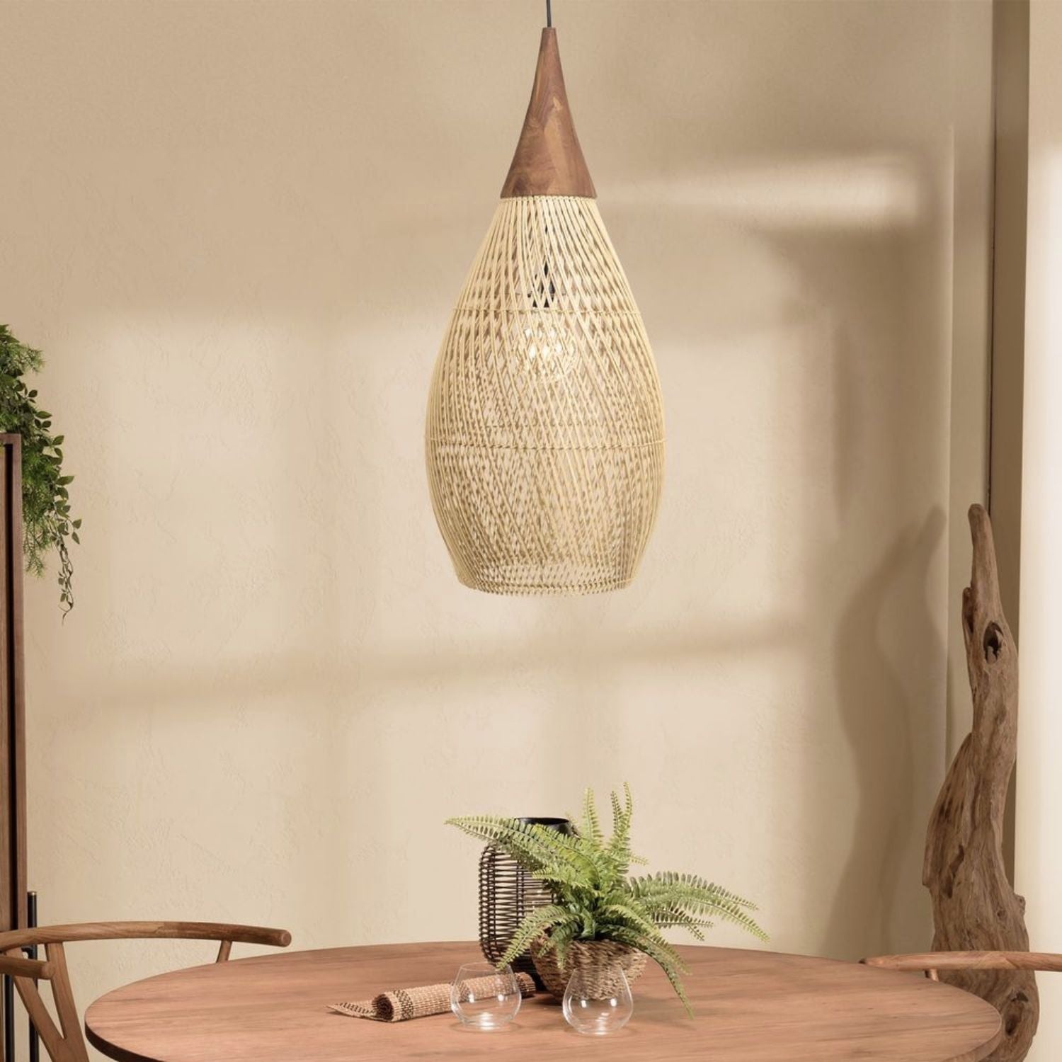 Lámpara Colgante Rattan Claro Gota 25cm