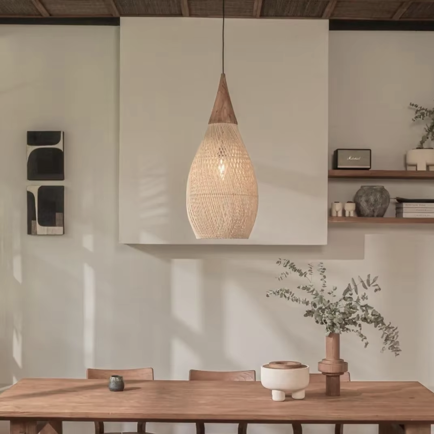 PREVENTA - Lampara Colgante Rattan Claro Gota 25cm