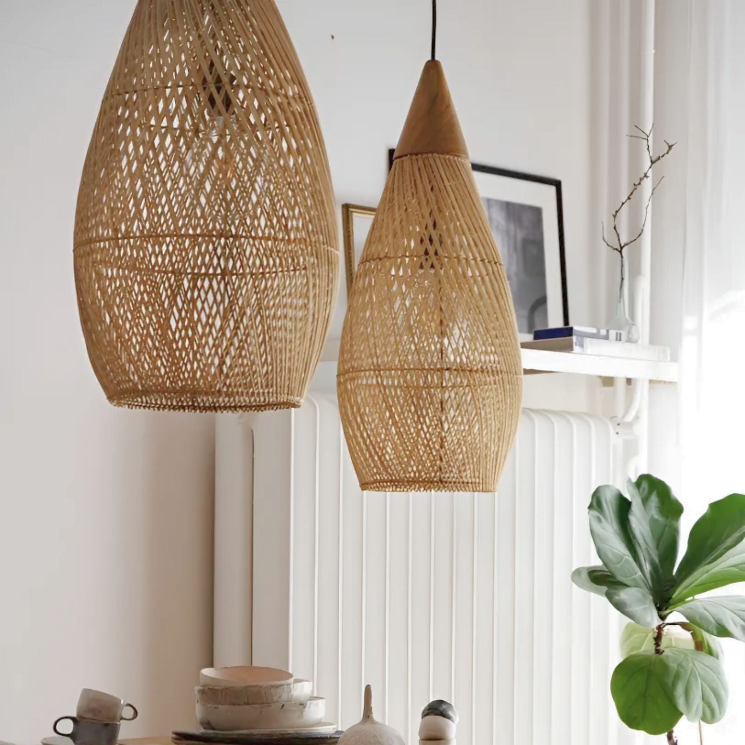 Lámpara Colgante Rattan Claro Gota 25cm