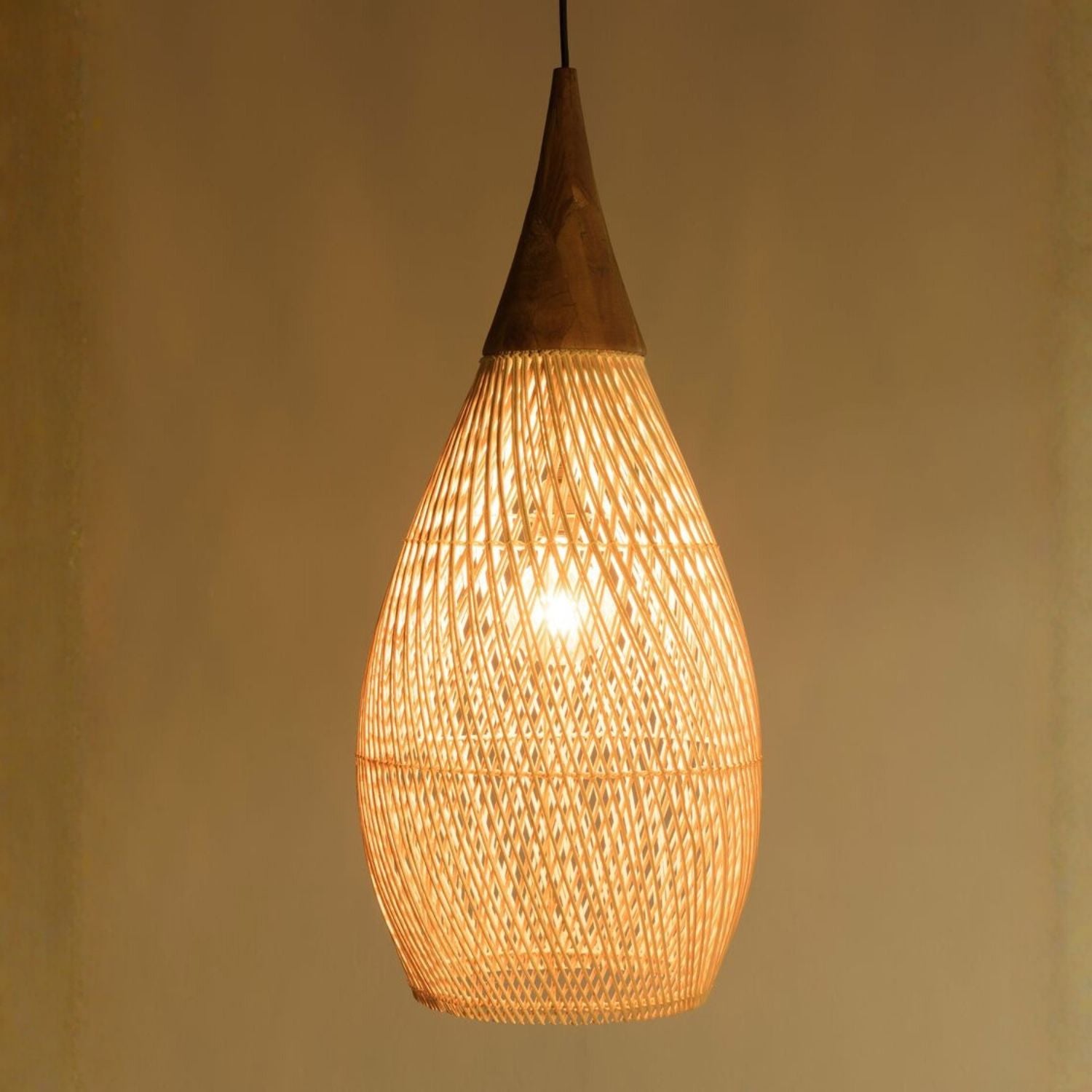 Lámpara Colgante Rattan Claro Gota 25cm