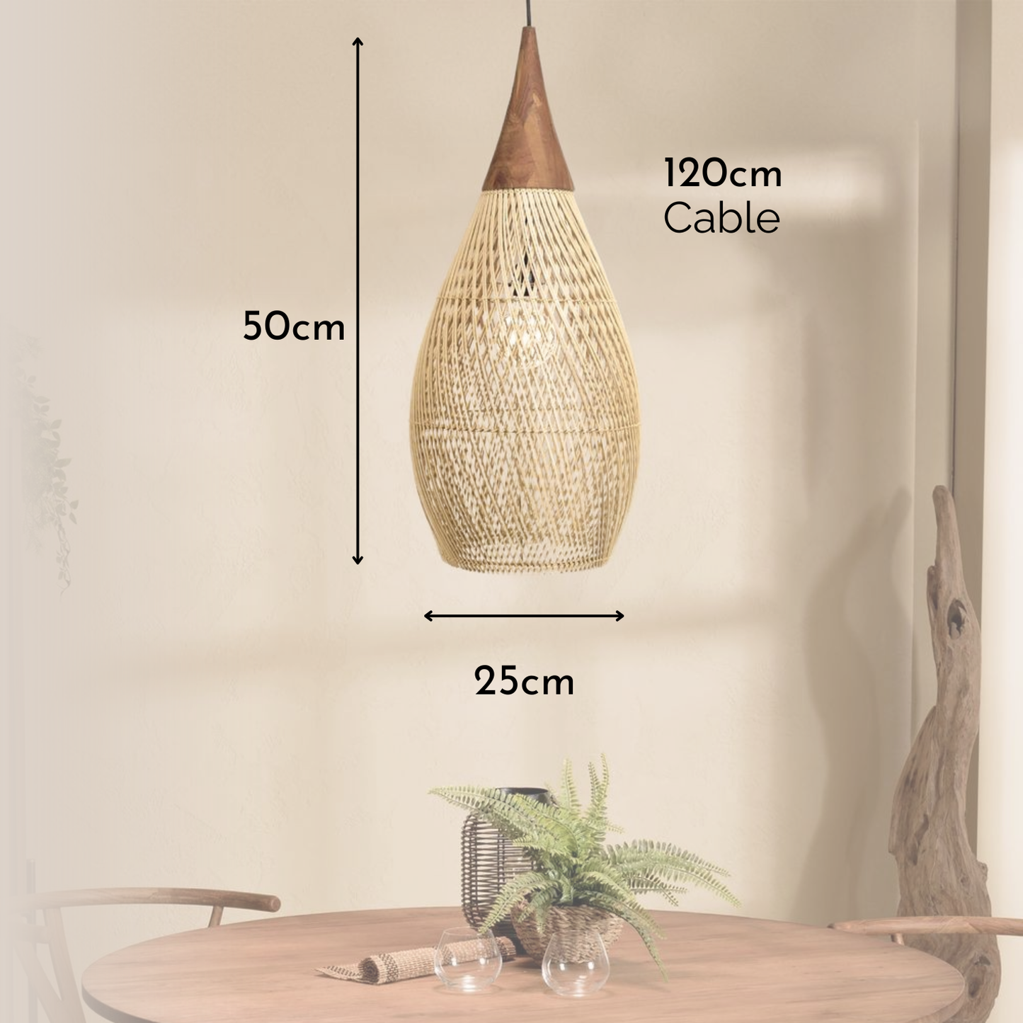 PREVENTA - Lampara Colgante Rattan Claro Gota 25cm