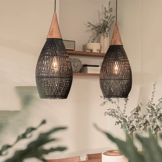 Lampara Colgante Rattan Negro Gota 25cm
