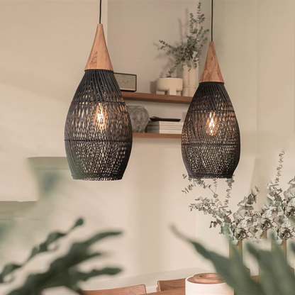 PREVENTA - Lampara Colgante Rattan Negro Gota 25cm