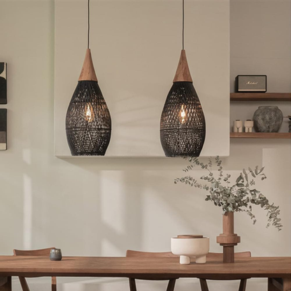 Lampara Colgante Rattan Negro Gota 25cm