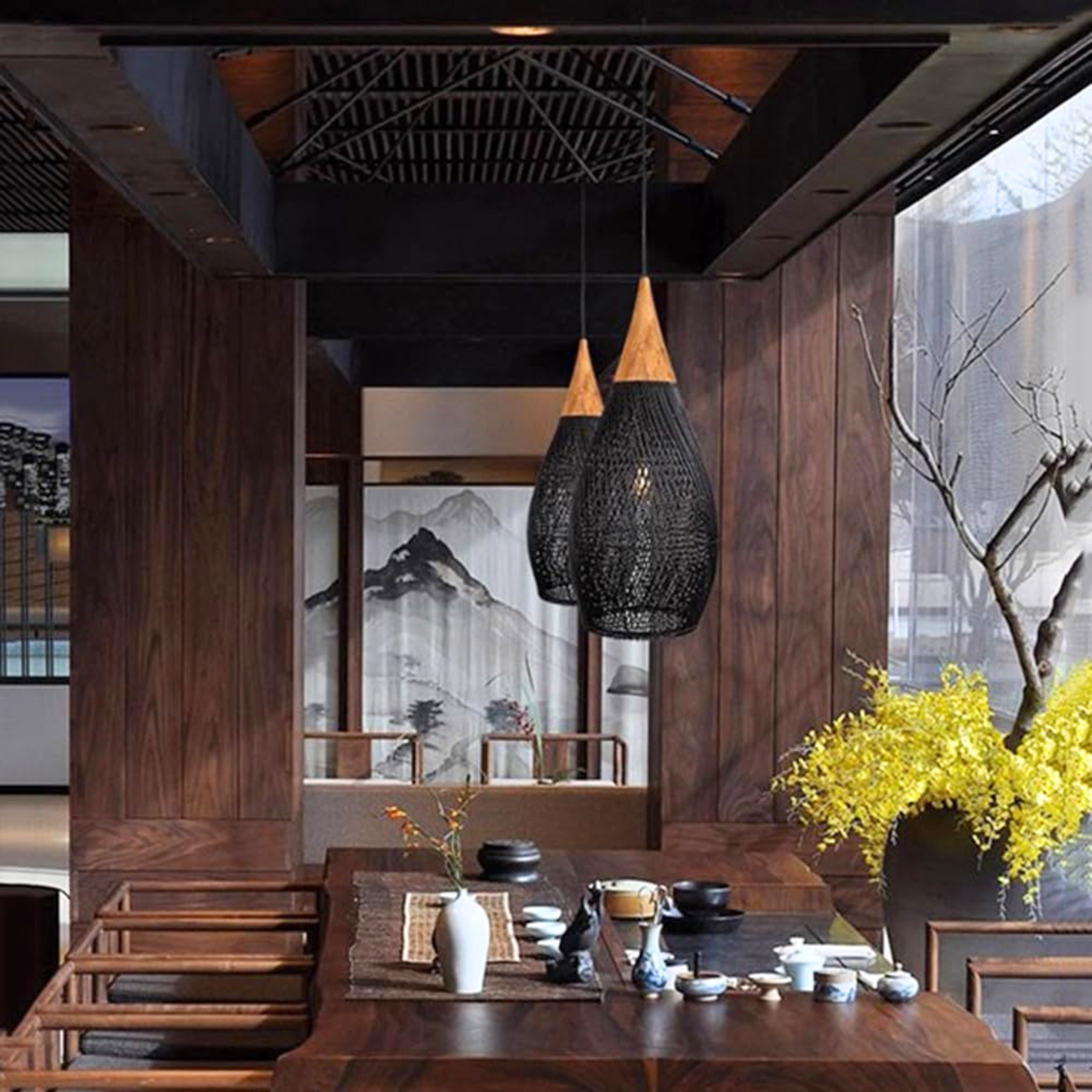 Lampara Colgante Rattan Negro Gota 25cm