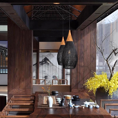 PREVENTA - Lampara Colgante Rattan Negro Gota 25cm