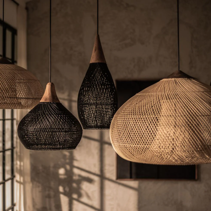Lampara Colgante Rattan Negro Gota 25cm