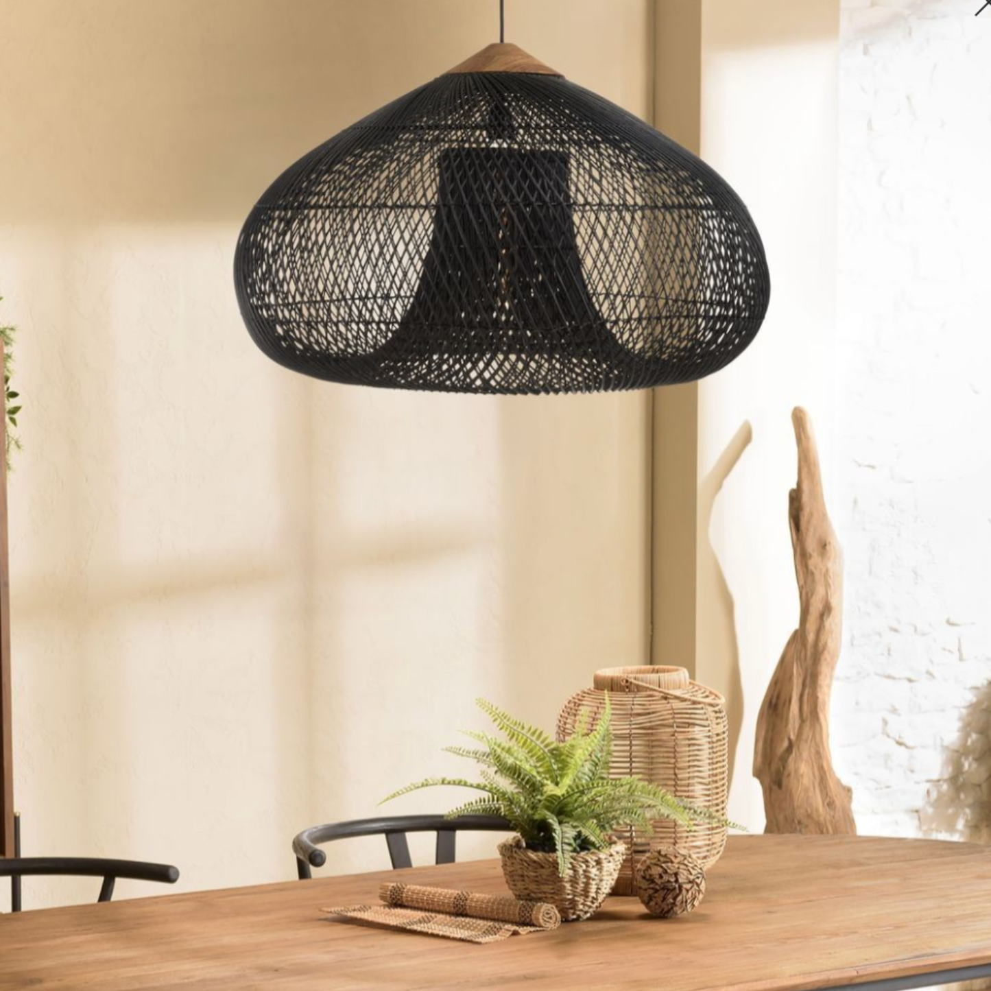 Lampara Colgante Rattan Negro Etéreo 80cm