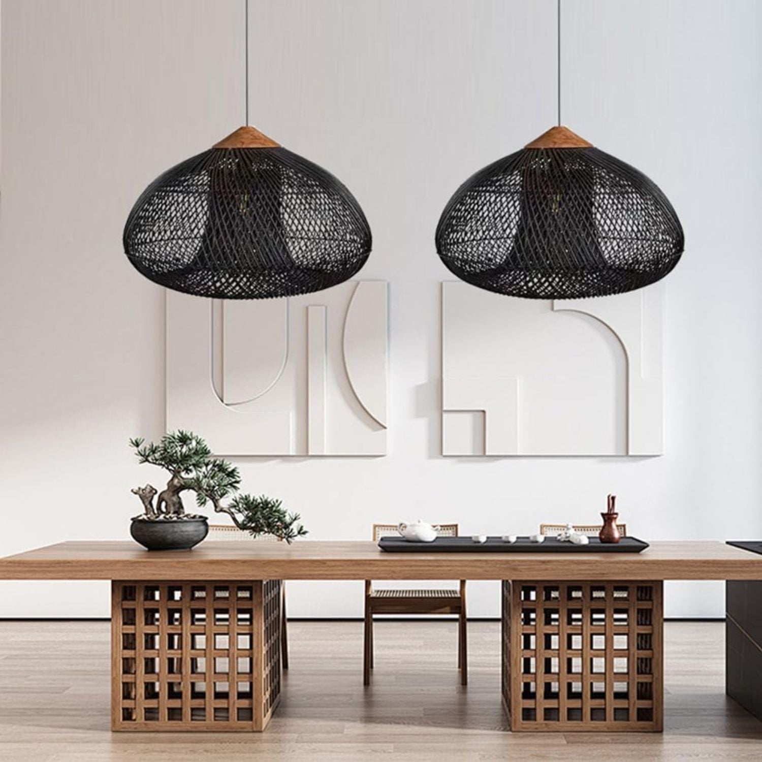 Lampara Colgante Rattan Negro Etéreo 80cm