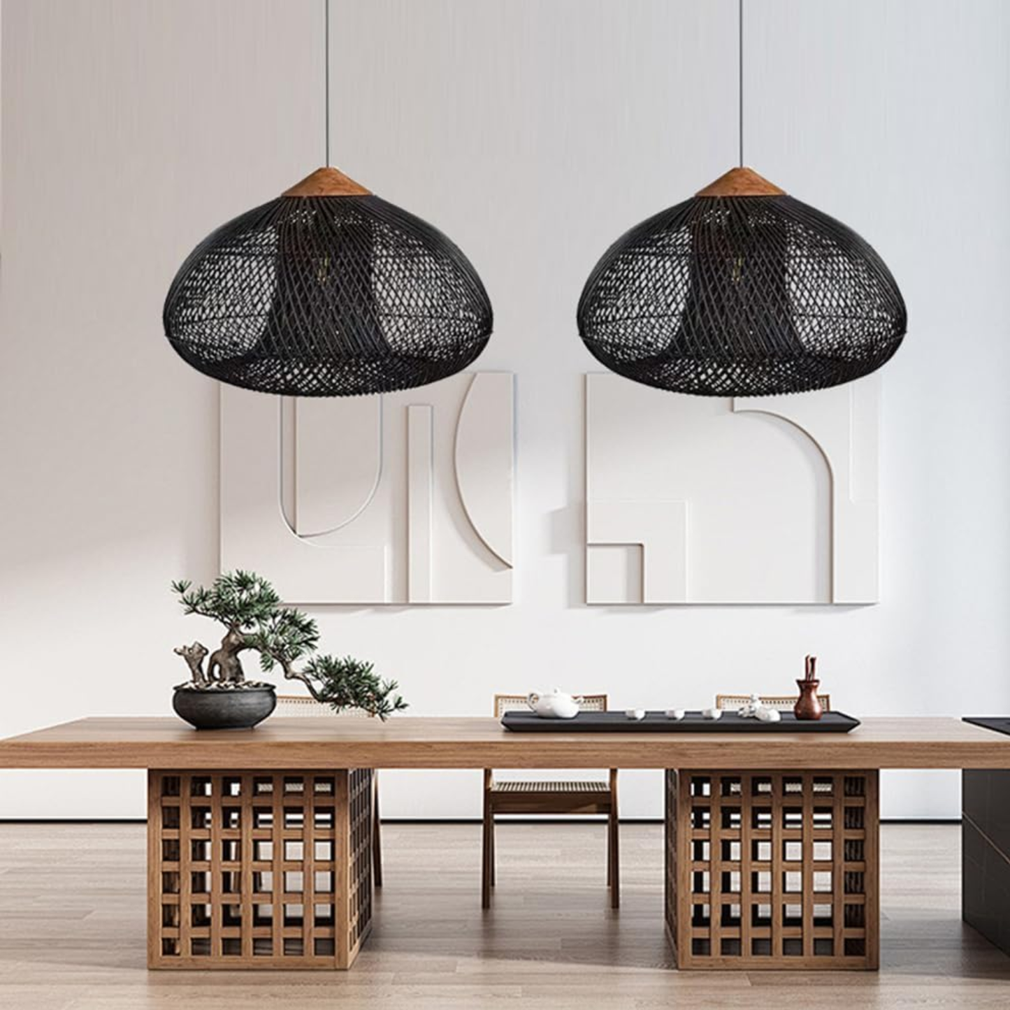 Lampara Colgante Rattan Negro Etéreo 80cm