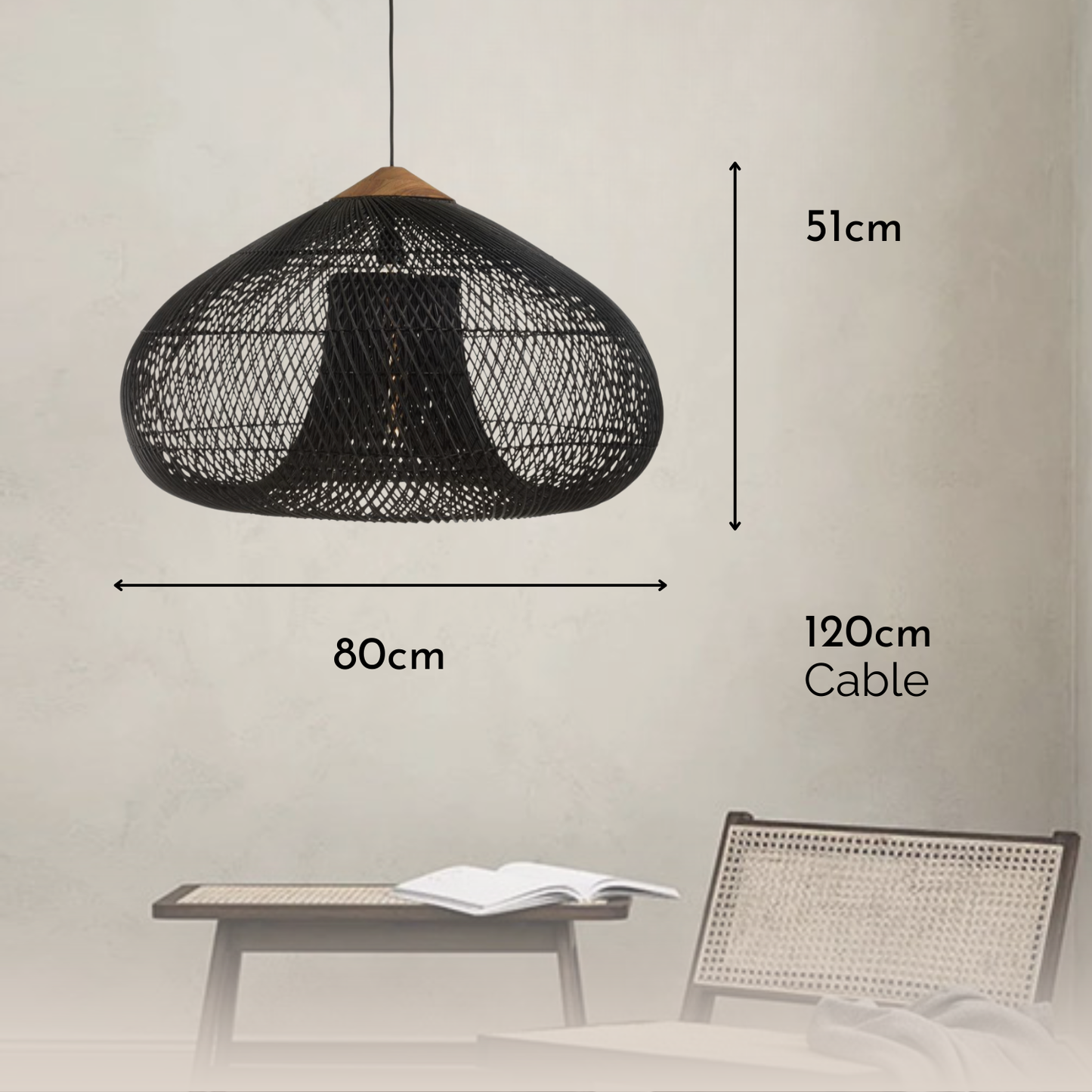 Lampara Colgante Rattan Negro Etéreo 80cm
