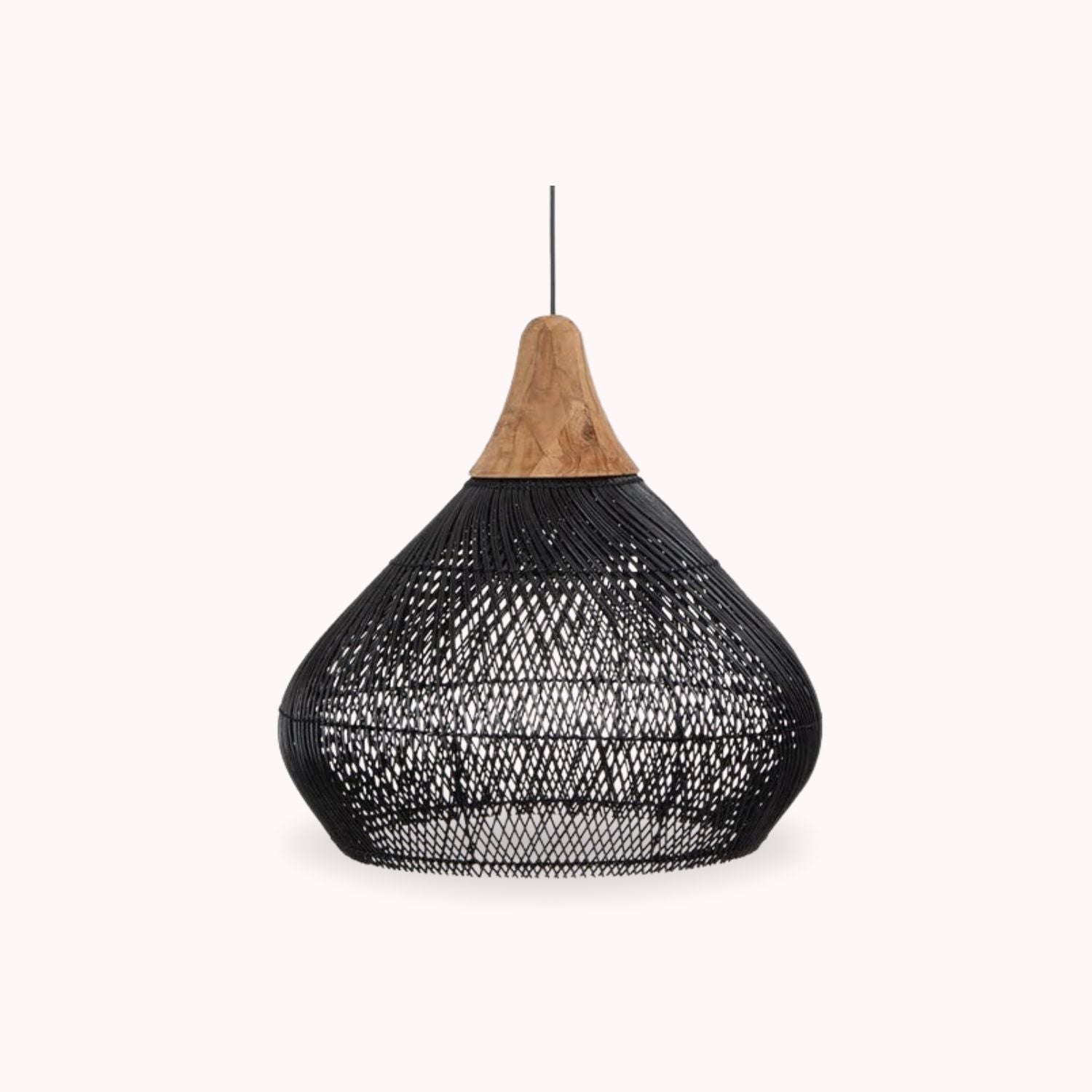 Lámpara Colgante Rattan Claro Negro Duna 50cm