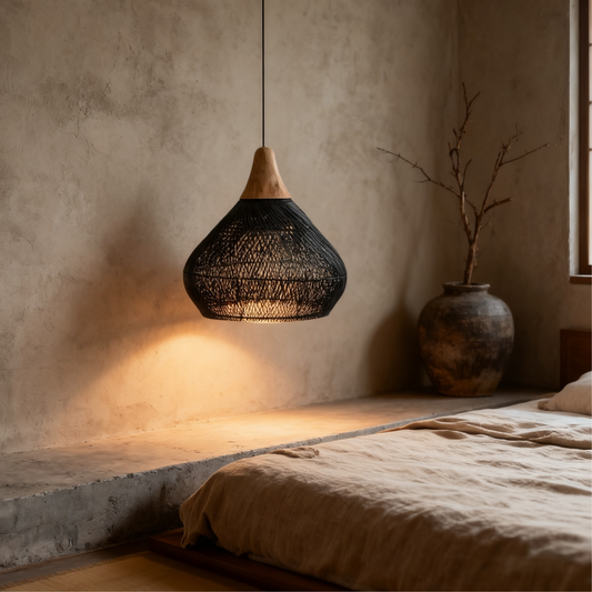 Lampara Colgante Rattan Claro Negro Duna 50cm