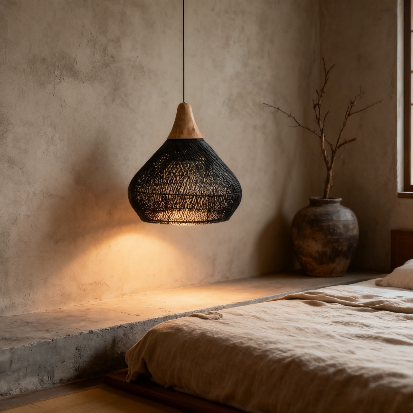 PREVENTA - Lampara Colgante Rattan Claro Negro Duna 50cm