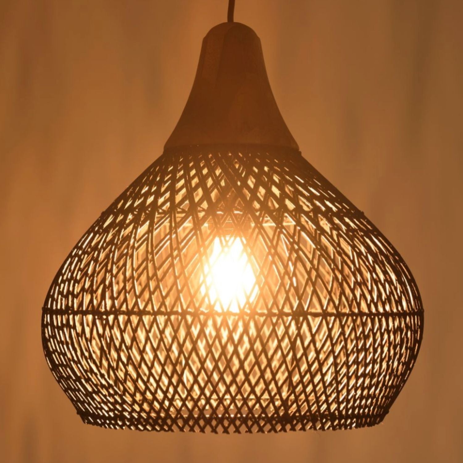 Lámpara Colgante Rattan Claro Negro Duna 50cm